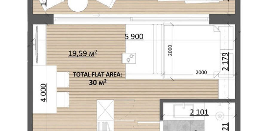 Studio Apartment in Pererenan, Mengwi, Badung, Bali (15554)