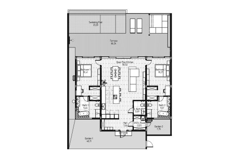 Планировка Виллы «2BR-4» с 2 спальнями в ЖК Serenity Villas
