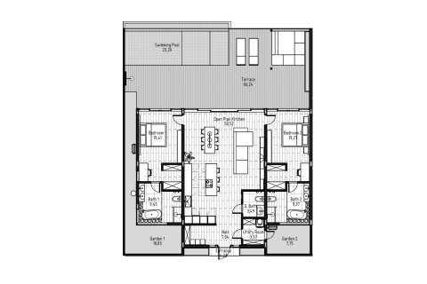 Планировка Виллы «2BR-5» с 2 спальнями в ЖК Serenity Villas
