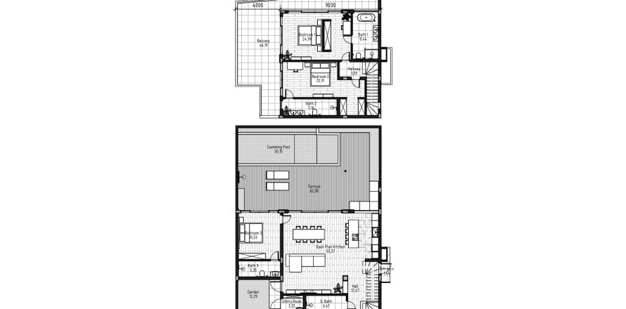 Планировка Виллы «3BR-6» с 3 спальнями в ЖК Serenity Villas