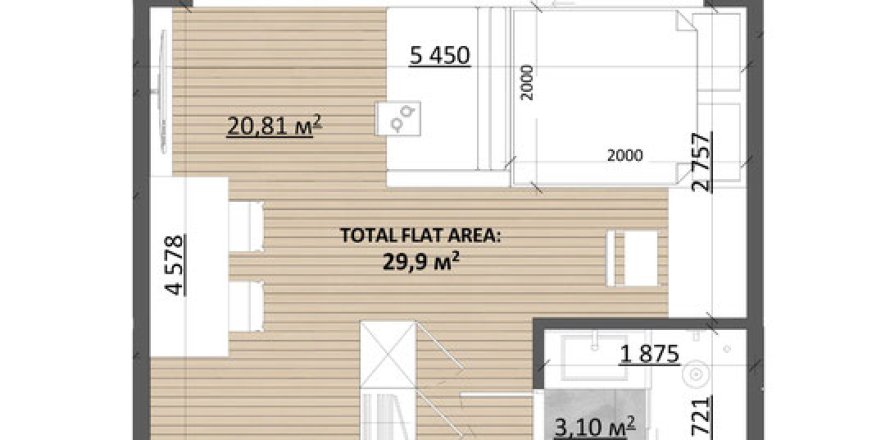 Studio Apartment in Pererenan, Mengwi, Badung, Bali (15562)