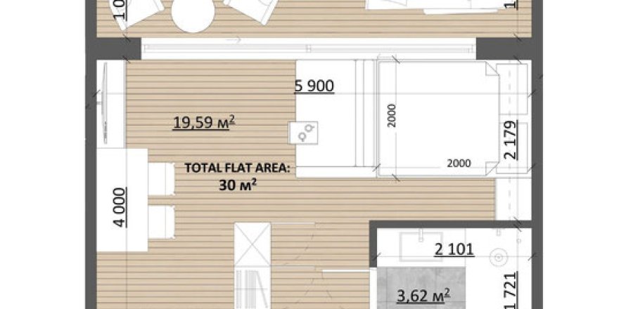 Studio Apartment in Pererenan, Mengwi, Badung, Bali (15561)